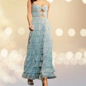 Gianni Bini Sz 10 Light Blue Cut-Out Tiered Maxi Dress NEW! Prom or Formal!